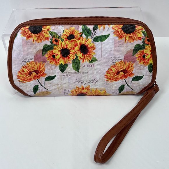 TAHARI Floral Zip-Around Clutch Wallet Wristlet Yellow Flowers Vinyl Wallet - Picture 2 of 10